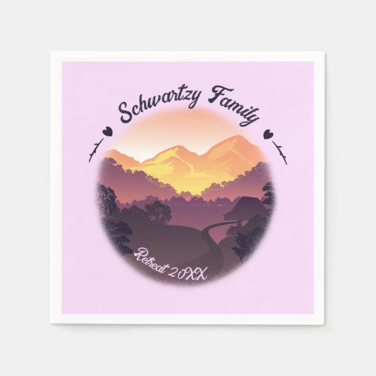  Paarse Gele Boerderij Mountain Sunset Servet (Voorkant)