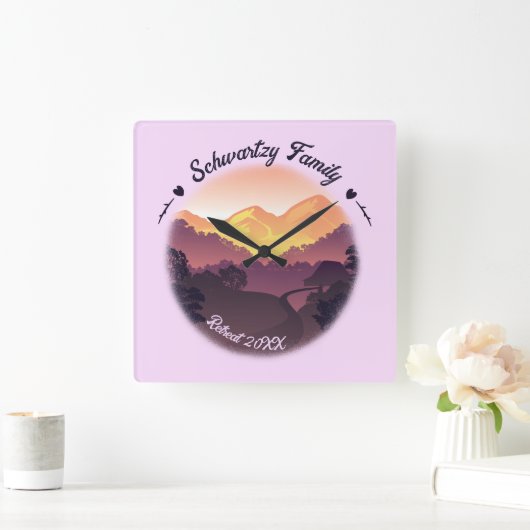  Paarse Gele Boerderij Mountain Sunset Vierkante Klok (Huis)