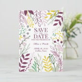 Paarse Gele Boho Floral Garden Summer Herfst Save The Date (Staand voorkant)