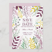 Paarse Gele Boho Floral Garden Summer Herfst Save The Date (Voorkant / Achterkant)