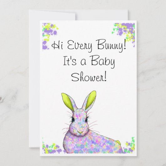 Paarse & Gele Bunny Baby shower Uitnodiging (Voorkant)