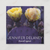 Paarse Gele Cactus Flowers Natuur Fotoreizen Vierkante Visitekaartje (Voorkant)