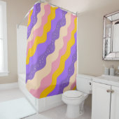 Paarse Gele Celestial Stripe Groovy Abstract Douchegordijn (In situ)