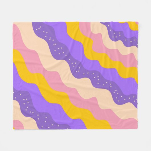 Paarse Gele Celestial Stripe Groovy Abstract Fleece Deken (Voorkant (Horizontaal))