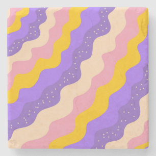 Paarse Gele Celestial Stripe Groovy Abstract Stenen Onderzetter