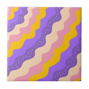 Paarse Gele Celestial Stripe Groovy Abstract Tegeltje