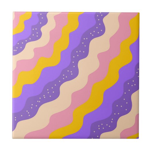 Paarse Gele Celestial Stripe Groovy Abstract Tegeltje (Voorkant)