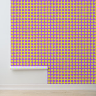 Paarse gele Checker Diamantpatroon Behang