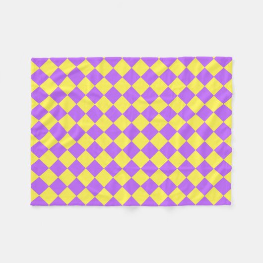 Paarse gele Checker Diamantpatroon Fleece Deken (Voorkant (Horizontaal))