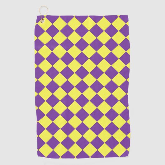 Paarse gele Checker Diamantpatroon Golfhanddoek (Voorkant)