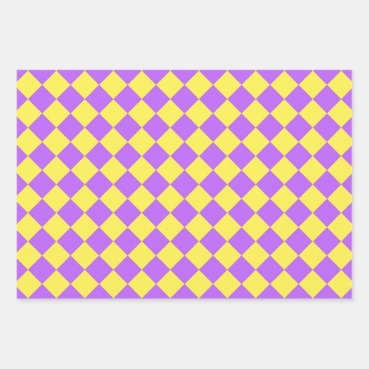 Paarse gele Checker Diamantpatroon Inpakpapier Vel (Voorkant)