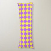 Paarse gele Checker Diamantpatroon Lichaamskussen (Voorkant Verticaal)