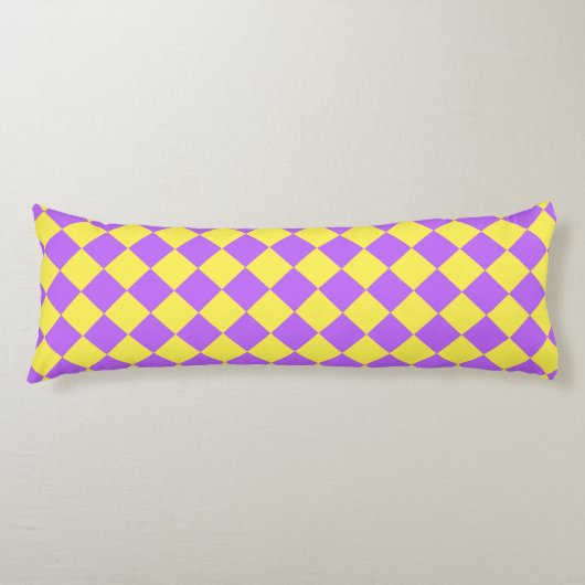 Paarse gele Checker Diamantpatroon Lichaamskussen (Voorkant)