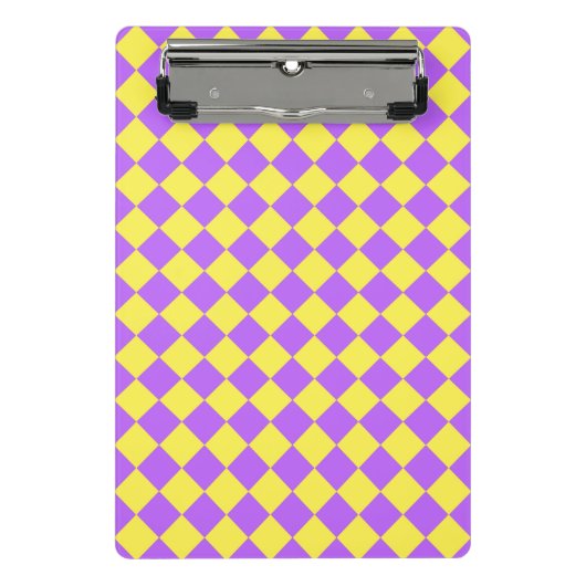 Paarse gele Checker Diamantpatroon Mini Klembord (Voorkant)