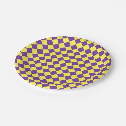 Paarse gele Checker Diamantpatroon Papieren Bordje (Gekanteld)