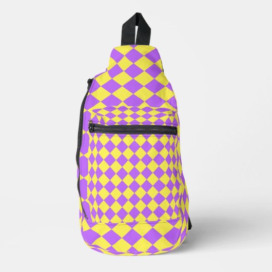 Paarse gele Checker Diamantpatroon Sling Bag (Voorkant)