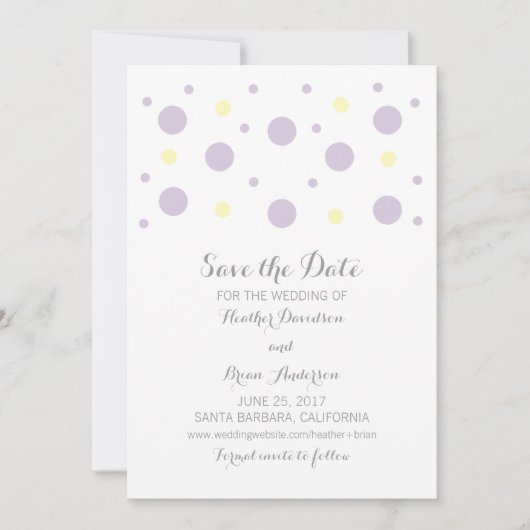 Paarse Gele Confetti sparen de Datum uitnodigen Save The Date (Voorkant)