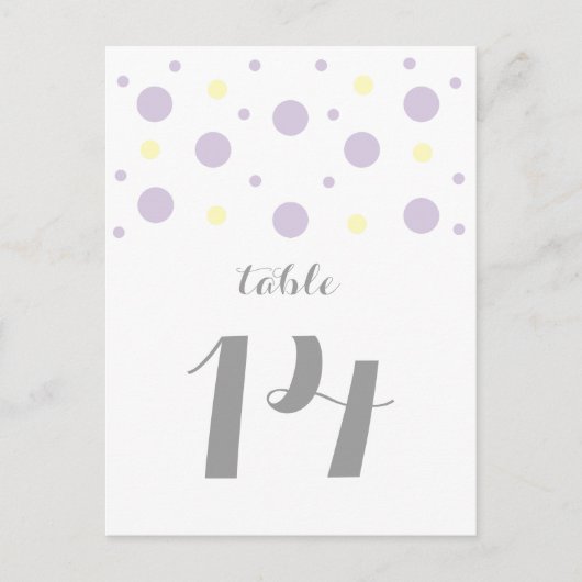Paarse gele Confetti Tabelnummer Briefkaart (Voorkant)