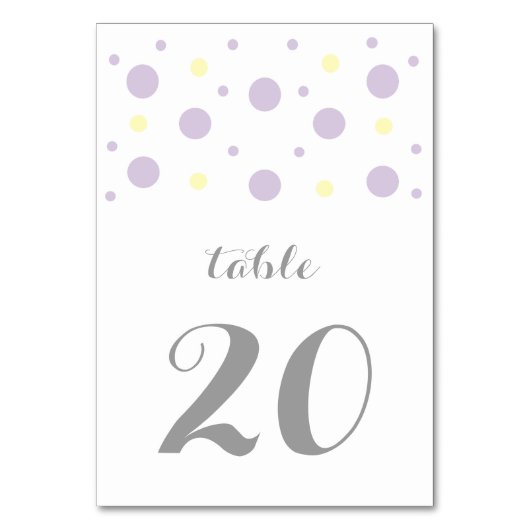 Paarse Gele Confetti Wedding Table Kaart (Voorkant)