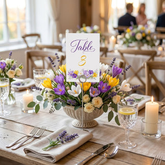 Paarse Gele Crocus Bloemige Trouwtafel Nummer Kaart