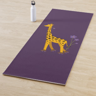 Paarse Gele Cute Funny Skating Cartoon Giraffe Yogamat