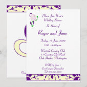 Paarse, gele, Damask Bridal Shower Invitation Kaart (Voorkant / Achterkant)