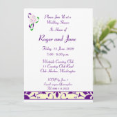 Paarse, gele, Damask Bridal Shower Invitation Kaart (Staand voorkant)
