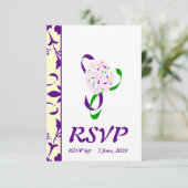 Paarse, Gele Damast RSVP Trouwkaart Kaart (Staand voorkant)