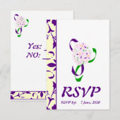 Paarse, Gele Damast RSVP Trouwkaart Kaart (Voorkant / Achterkant)