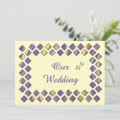Paarse gele diamanten buterflies Wedding Invites Kaart (Staand voorkant)