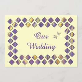 Paarse gele diamanten buterflies Wedding Invites Kaart