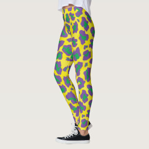 Paarse, gele en groene spuitplaat leggings