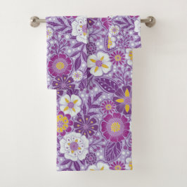 Paarse, gele en magenta Floral Bad Handdoek