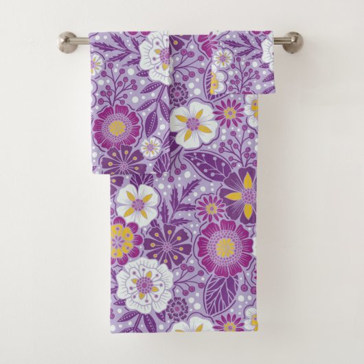 Paarse, gele en magenta Floral Bad Handdoek (Insitu)