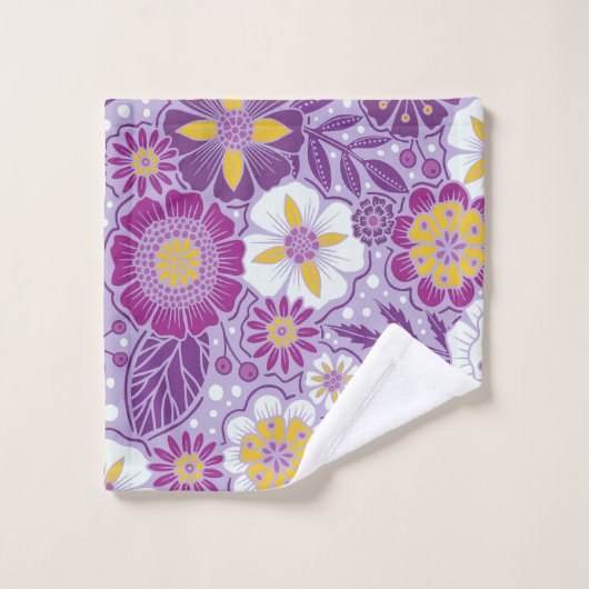 Paarse, gele en magenta Floral Bad Handdoek (Wasdoekje)