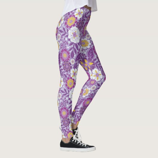 Paarse, gele en magenta Floral Leggings (Rechts)