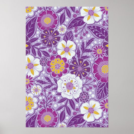 Paarse, gele en magenta Floral Poster (Voorkant)