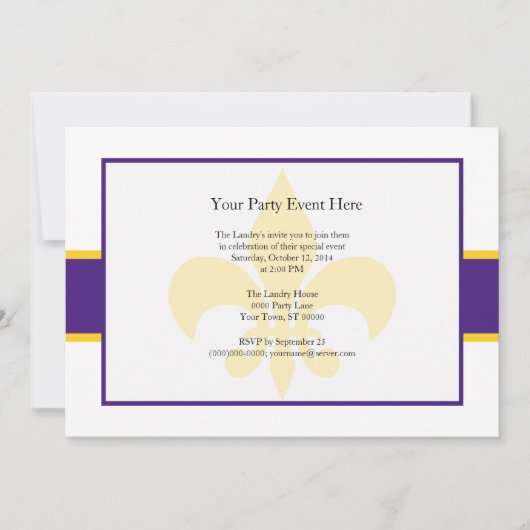 Paarse Gele Fleur de Lis Party Time Kaart (Voorkant)