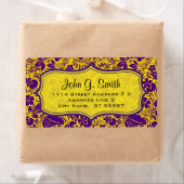 Paarse & gele flora en bladeren patroon-Sjabloon Etiket (Insitu)