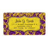 Paarse & gele flora en bladeren patroon-Sjabloon Etiket (Voorkant)