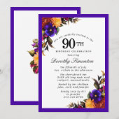 Paarse Gele Floral 90e verjaardag van de Bourgogne Kaart (Voorkant / Achterkant)