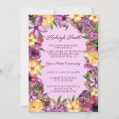 Paarse Gele Floral College Trunk Party Invite Kaart (Voorkant)