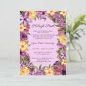 Paarse Gele Floral College Trunk Party Invite Kaart (Staand voorkant)