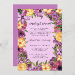 Paarse Gele Floral College Trunk Party Invite Kaart
