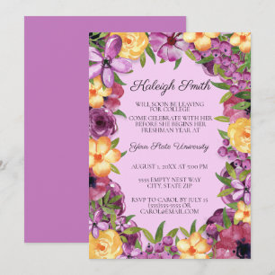 Paarse Gele Floral College Trunk Party Invite Kaart