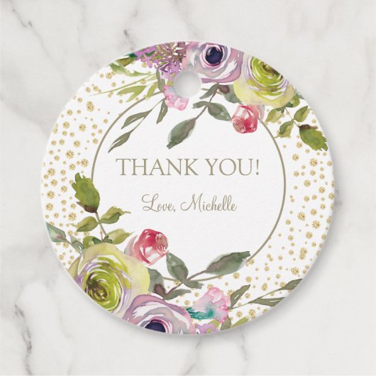 Paarse Gele Floral Glitter Hartelijk dank Bedankjes Labels (Voorkant)