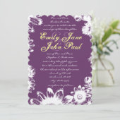 Paarse Gele Floral Weddenschap Kaart (Staand voorkant)