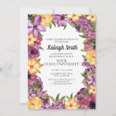 Paarse Gele Floral White College Trunk Party Kaart (Voorkant)