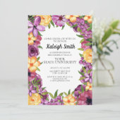 Paarse Gele Floral White College Trunk Party Kaart (Staand voorkant)