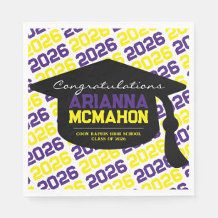 Paarse & Gele Gepersonaliseerde Graduation Cap Pap Servet